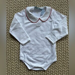 Bella Bliss White Bodysuit with Red Scalloped Trim